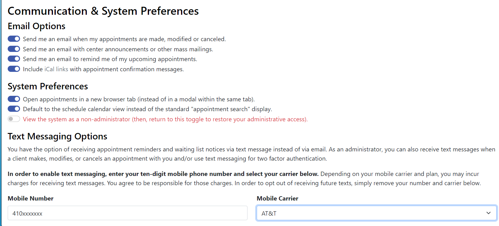 Screenshot of WCOnline communications preferences settings