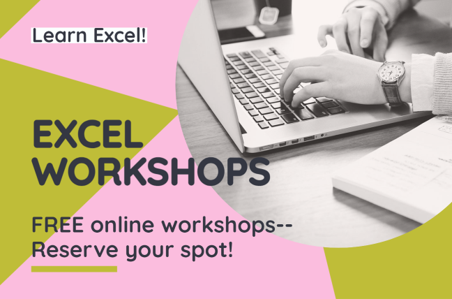 Pink and light green with laptop Free Excel Workshops 