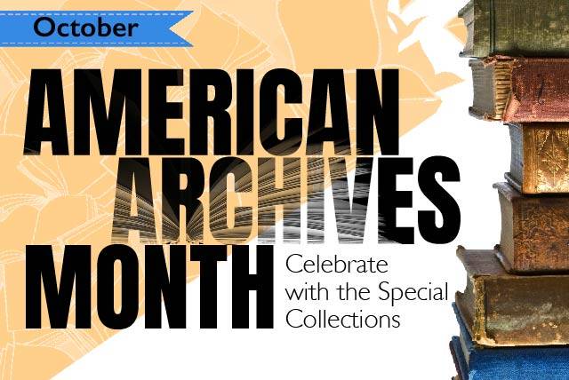 American Archives Month with gold, old books and spray by Toni